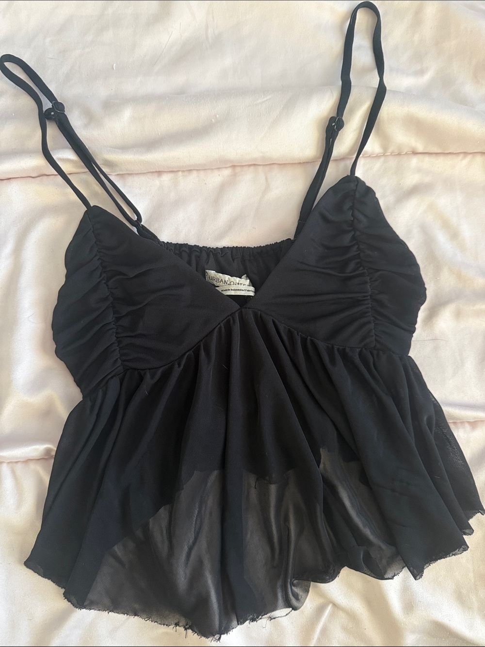 Urban Outfitters Black Spaghetti Strap Peplum Flowy Mesh Top - Women